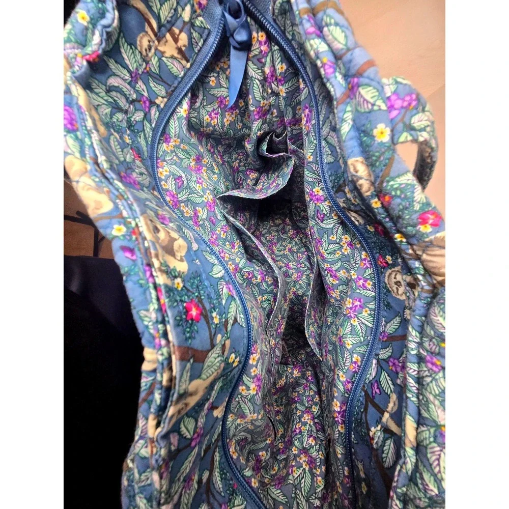 Vera Bradley Sloth Picnic Quilted Cotton Tote Bag Blue Floral Animal Monogram AL